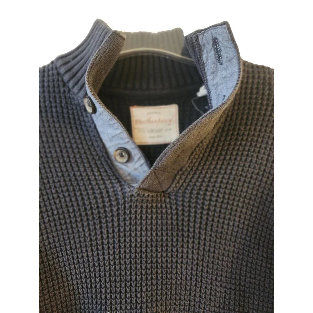 Weatherproof Mens Navy Blue Waffle Knit Cotton Button Mock Neck Sweater S